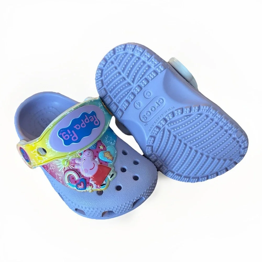 Crocs Peppa Pig Toddler Girl Size 4 C Purple Rainbow Vacation Beach NEW NO TAGS‎